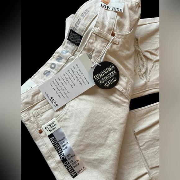 S. O. N. G. Cream Colored Jeans. 90s Boyfriend Style. Low Rise. Distressed. NWT - Picture 12 of 12